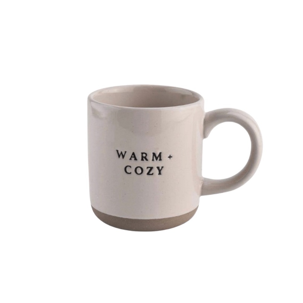 “Warm + Cozy” Stoneware Coffee Mug